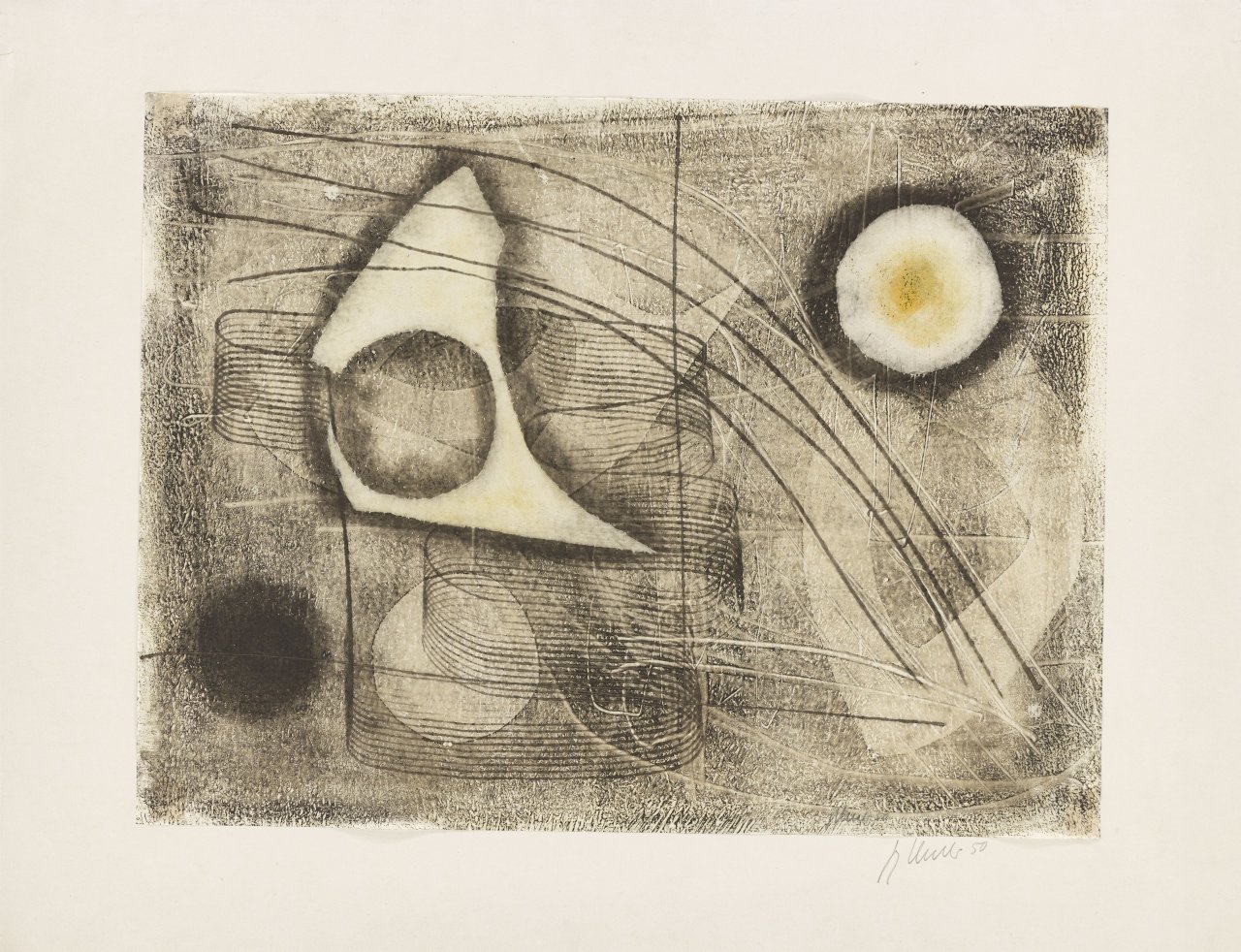 Auf diesem Bild ist das folgende Kunstwerk zu sehen: Fritz Winter. Vor dem Tag. 1950.