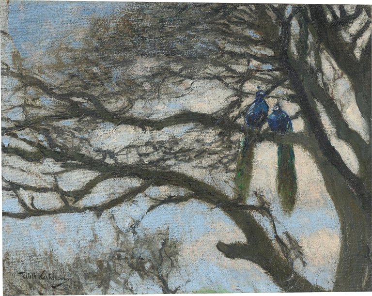 Auf diesem Bild ist das folgende Kunstwerk zu sehen: Wilhelm Kuhnert. „Pfauen“.