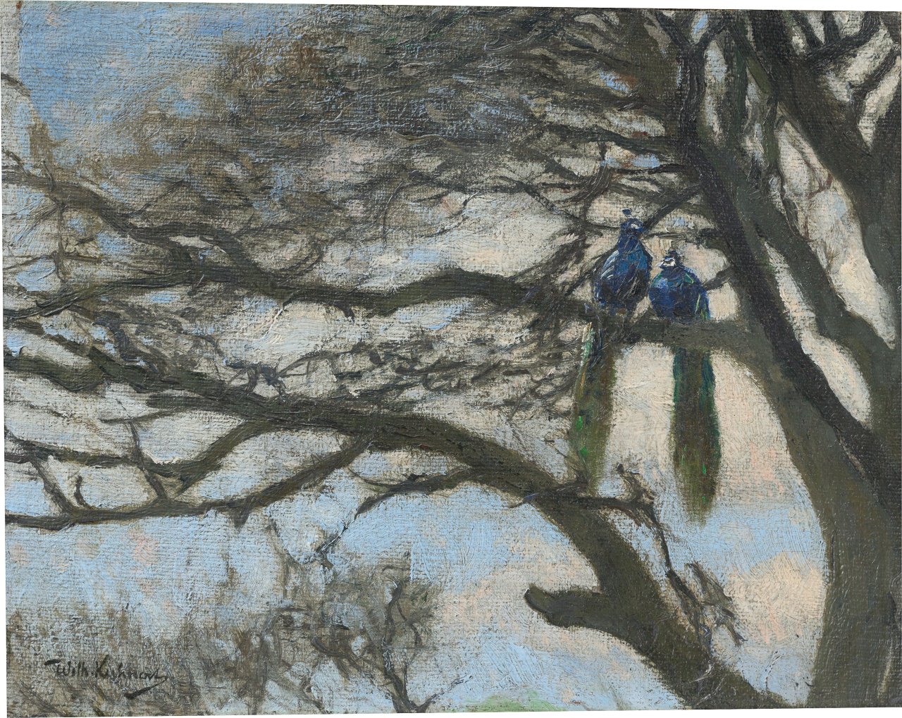 Auf diesem Bild ist das folgende Kunstwerk zu sehen: Wilhelm Kuhnert. „Pfauen“.