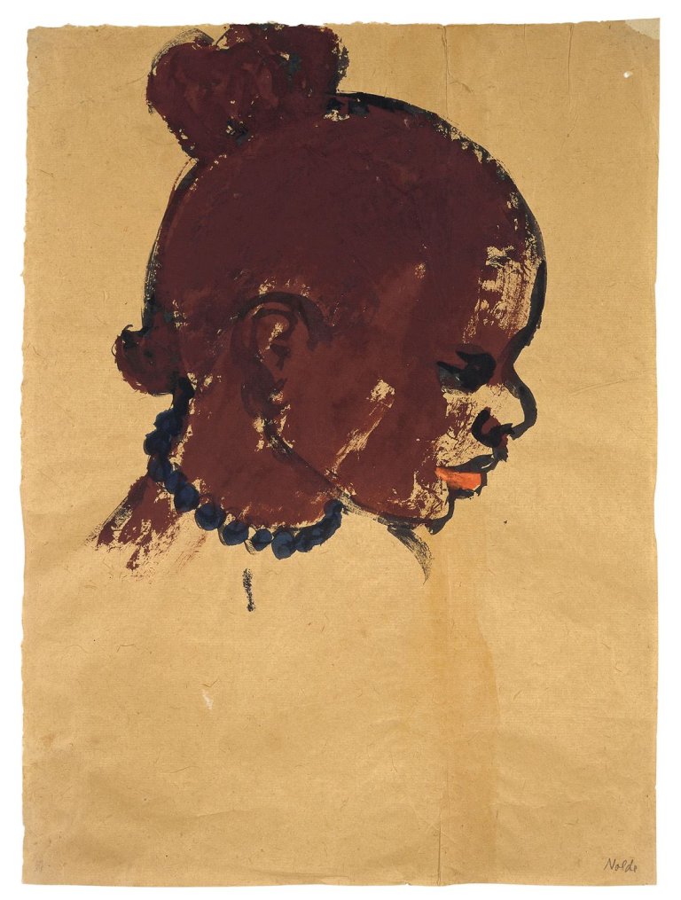 This picture shows the following artwork: Emil Nolde. Kopf eines Südseeinsulaners nach rechts. 1913/14.