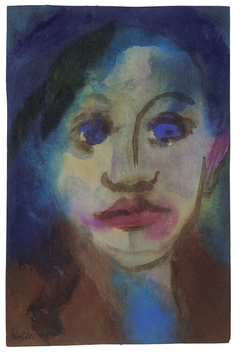 This picture shows the following artwork: Emil Nolde. Kopf in blauem Licht.