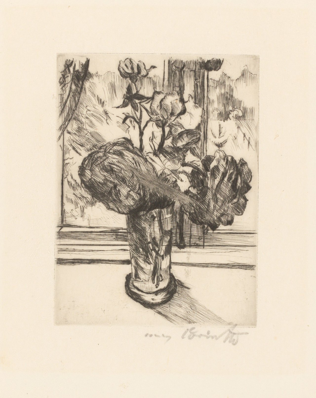 Auf diesem Bild ist das folgende Kunstwerk zu sehen: Lovis Corinth. „Rosen in einem Wasserglas“. 1916.