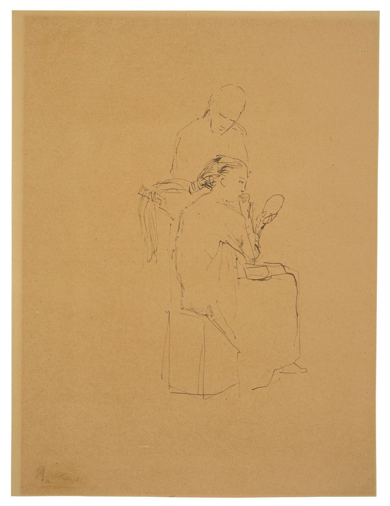 Auf diesem Bild ist das folgende Kunstwerk zu sehen: Pablo Picasso. „La coiffure“. 1906.