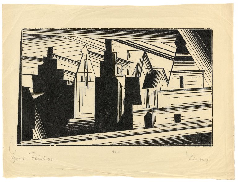 Auf diesem Bild ist das folgende Kunstwerk zu sehen: Lyonel Feininger. „Die Giebel in Lüneburg“. 1924.