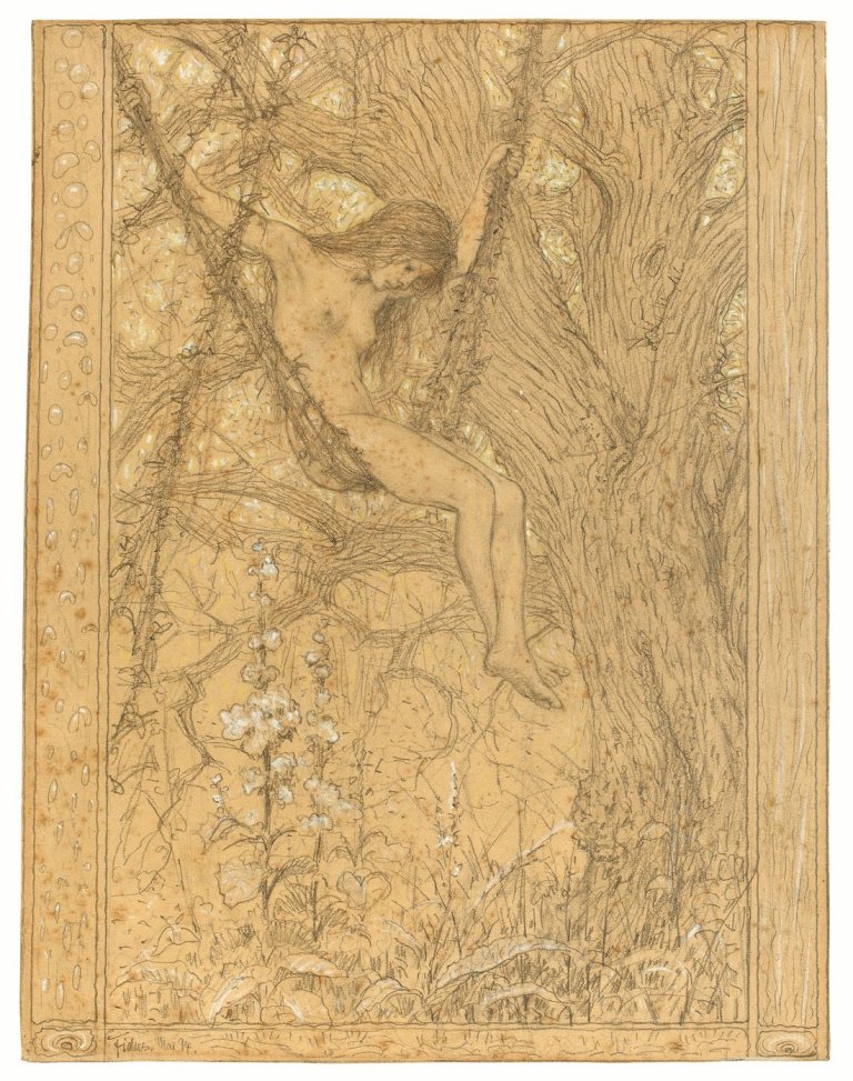 Auf diesem Bild ist das folgende Kunstwerk zu sehen:  Fidus (d.i. Höppener, Hugo). „Lianenschaukel“. 1894.