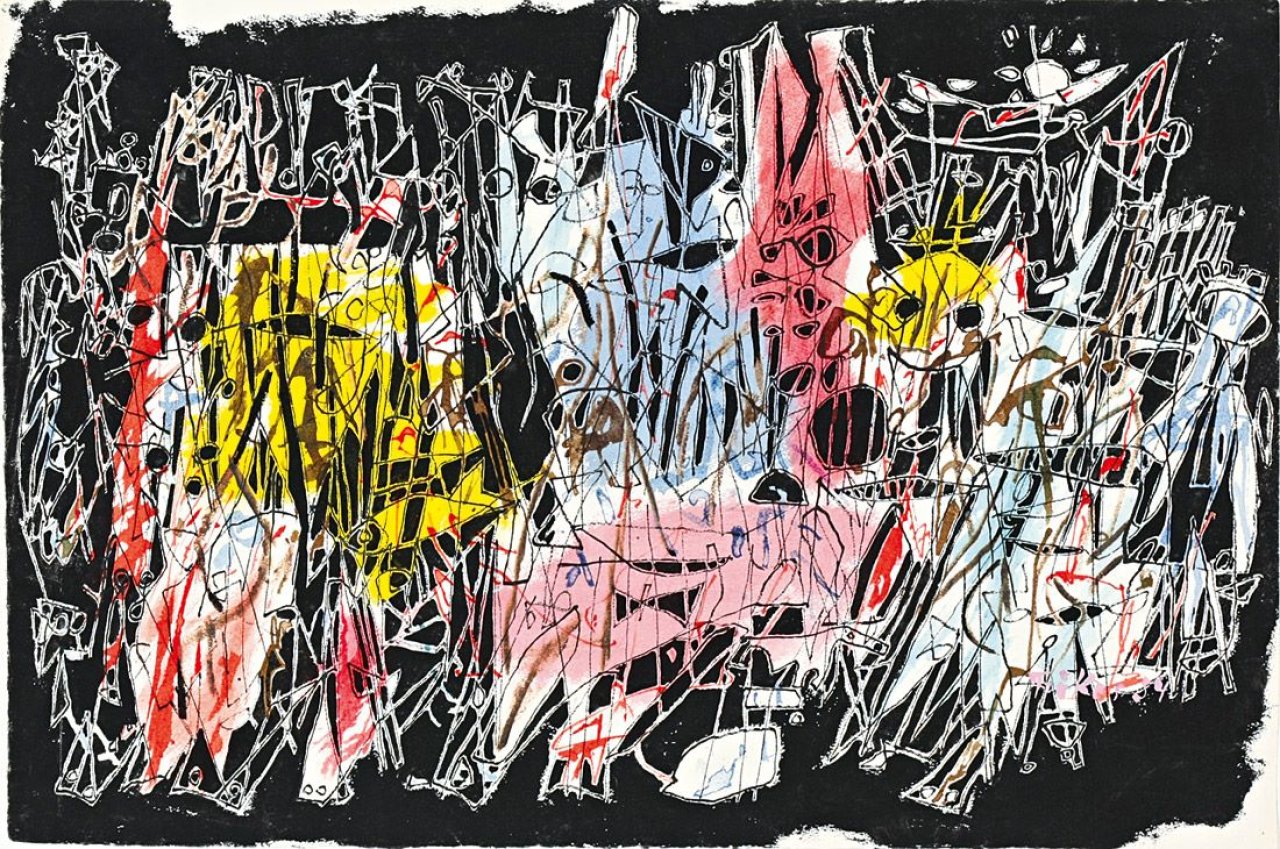 Auf diesem Bild ist das folgende Kunstwerk zu sehen: Heinz Trökes. „Im Schilf“. 1954.