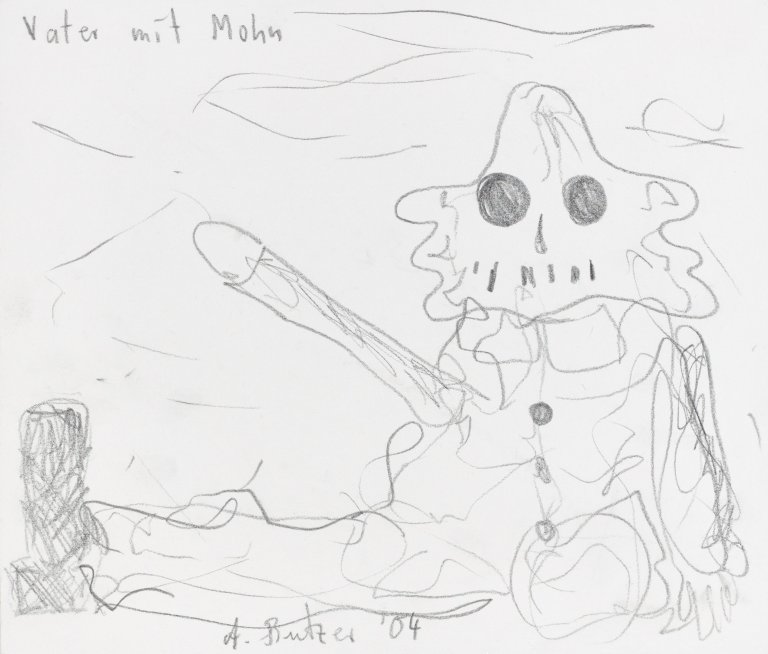 Auf diesem Bild ist das folgende Kunstwerk zu sehen: André Butzer. „Vater mit Mohn“. 2004.