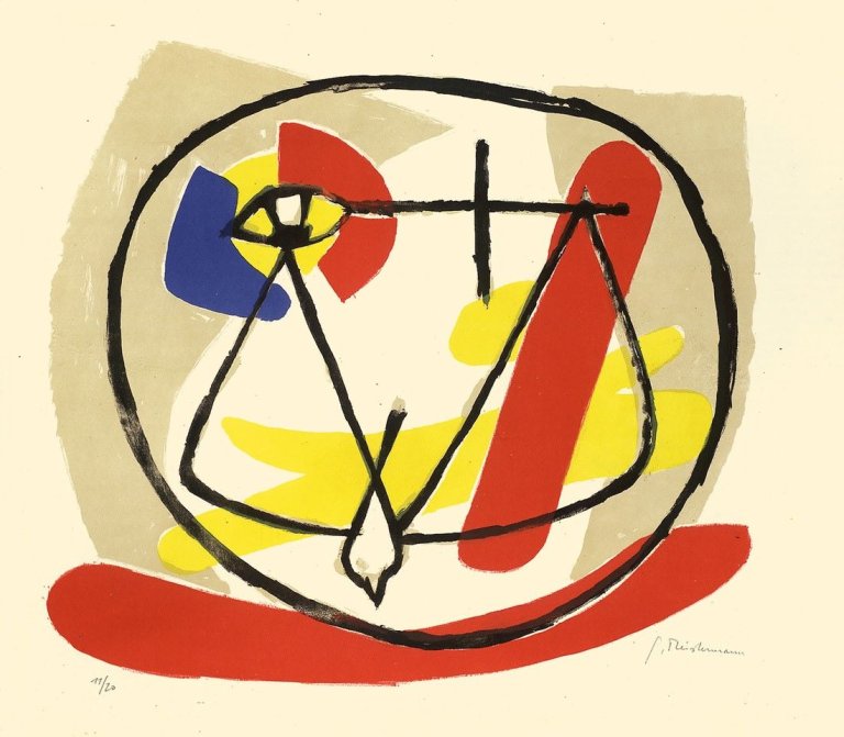 Auf diesem Bild ist das folgende Kunstwerk zu sehen: Georg Meistermann. Feuertaube / Ohne Titel. 1951.