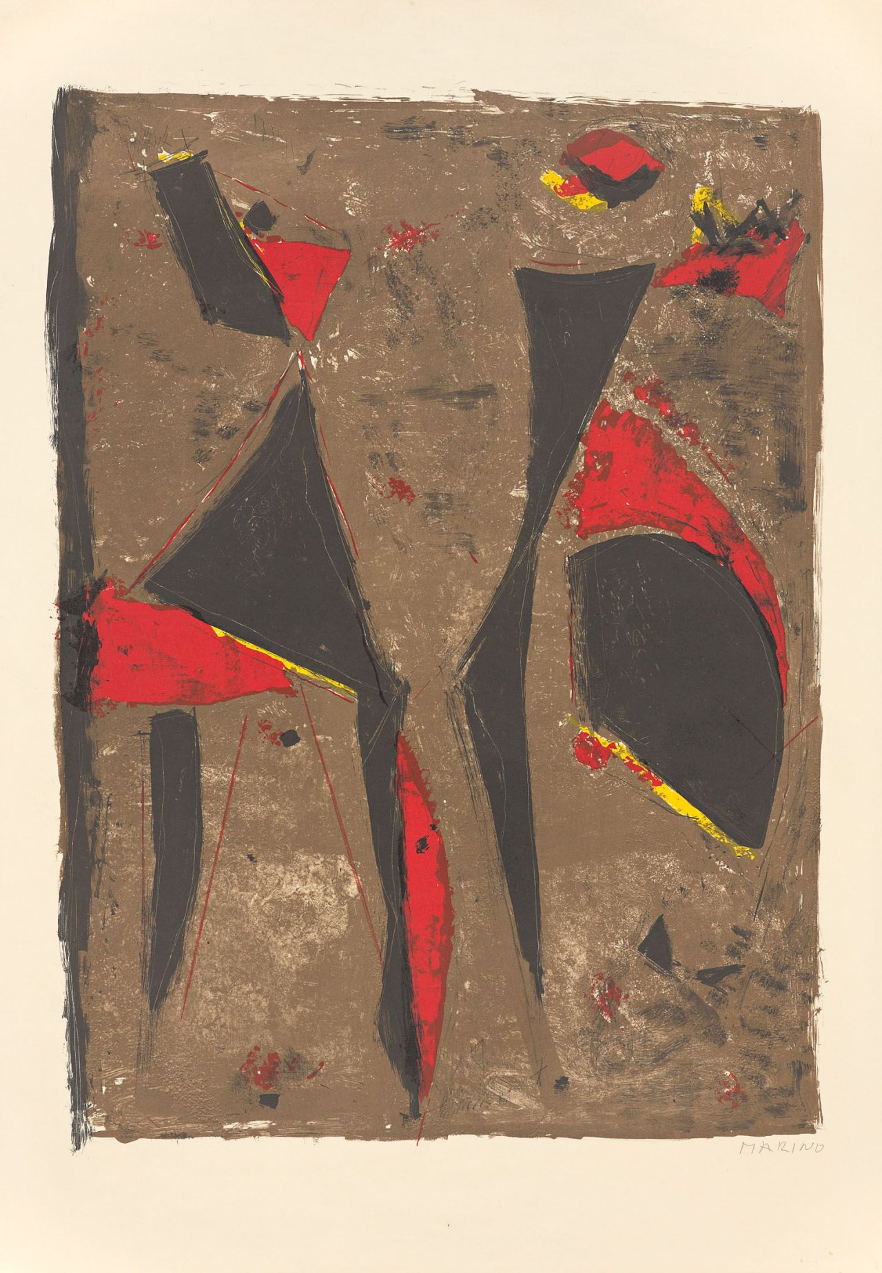 Auf diesem Bild ist das folgende Kunstwerk zu sehen: Marino Marini. „Cavalier noir et rouge“. 1961.