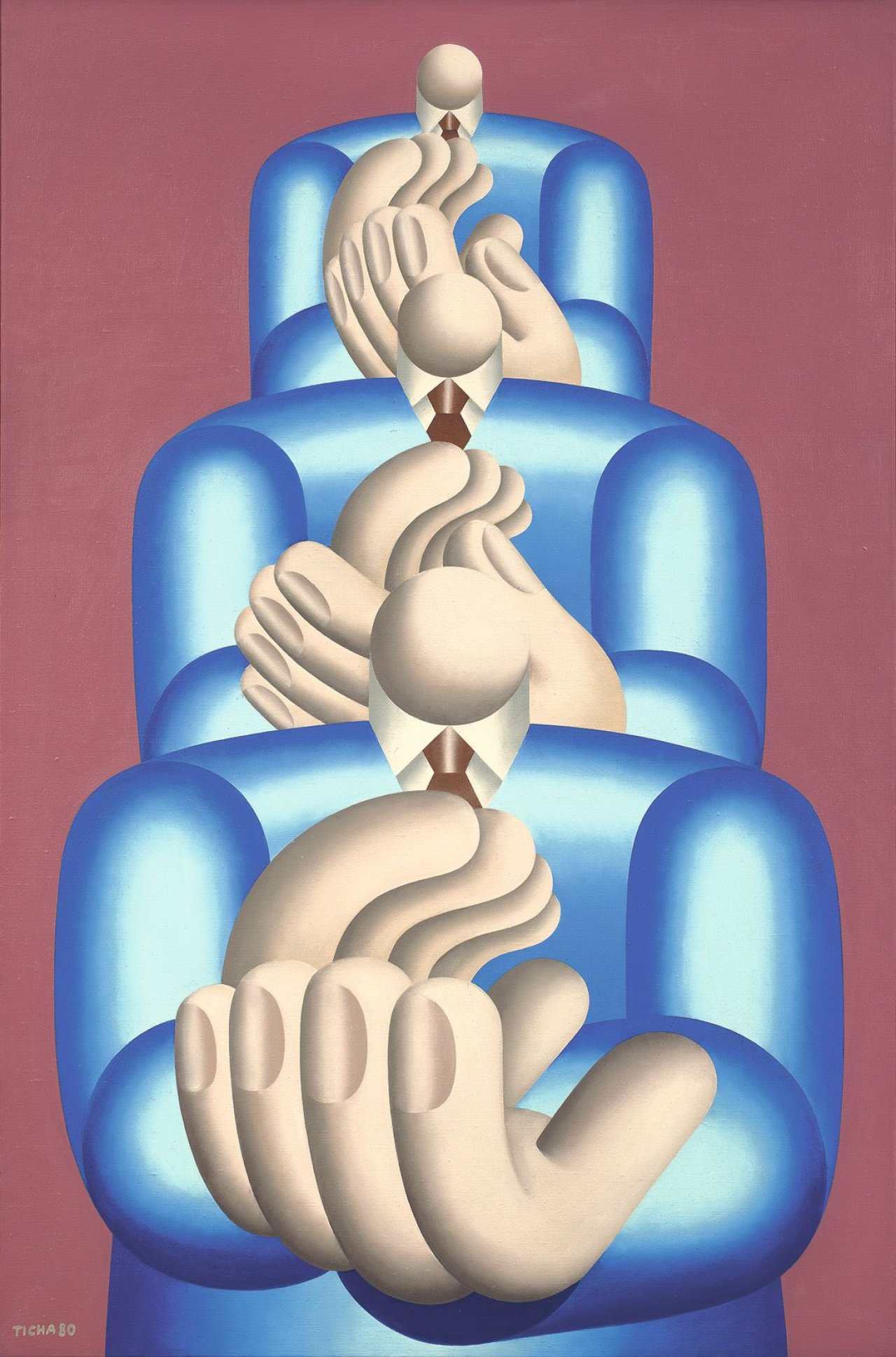 Auf diesem Bild ist das folgende Kunstwerk zu sehen: Hans Ticha. „Klatschertrio II“. 1980.