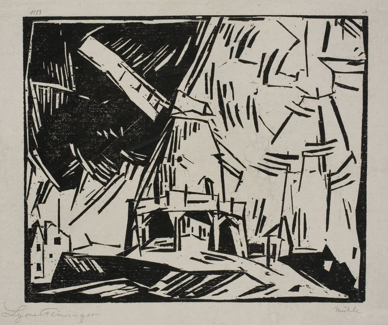 Auf diesem Bild ist das folgende Kunstwerk zu sehen: Lyonel Feininger. „Windmühle“. 1919.
