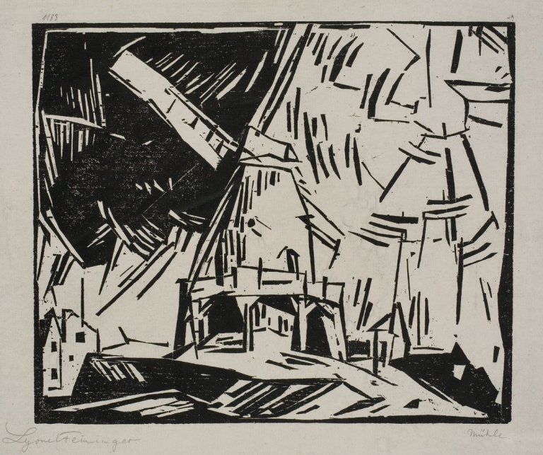 Auf diesem Bild ist das folgende Kunstwerk zu sehen: Lyonel Feininger. „Windmühle“. 1919.