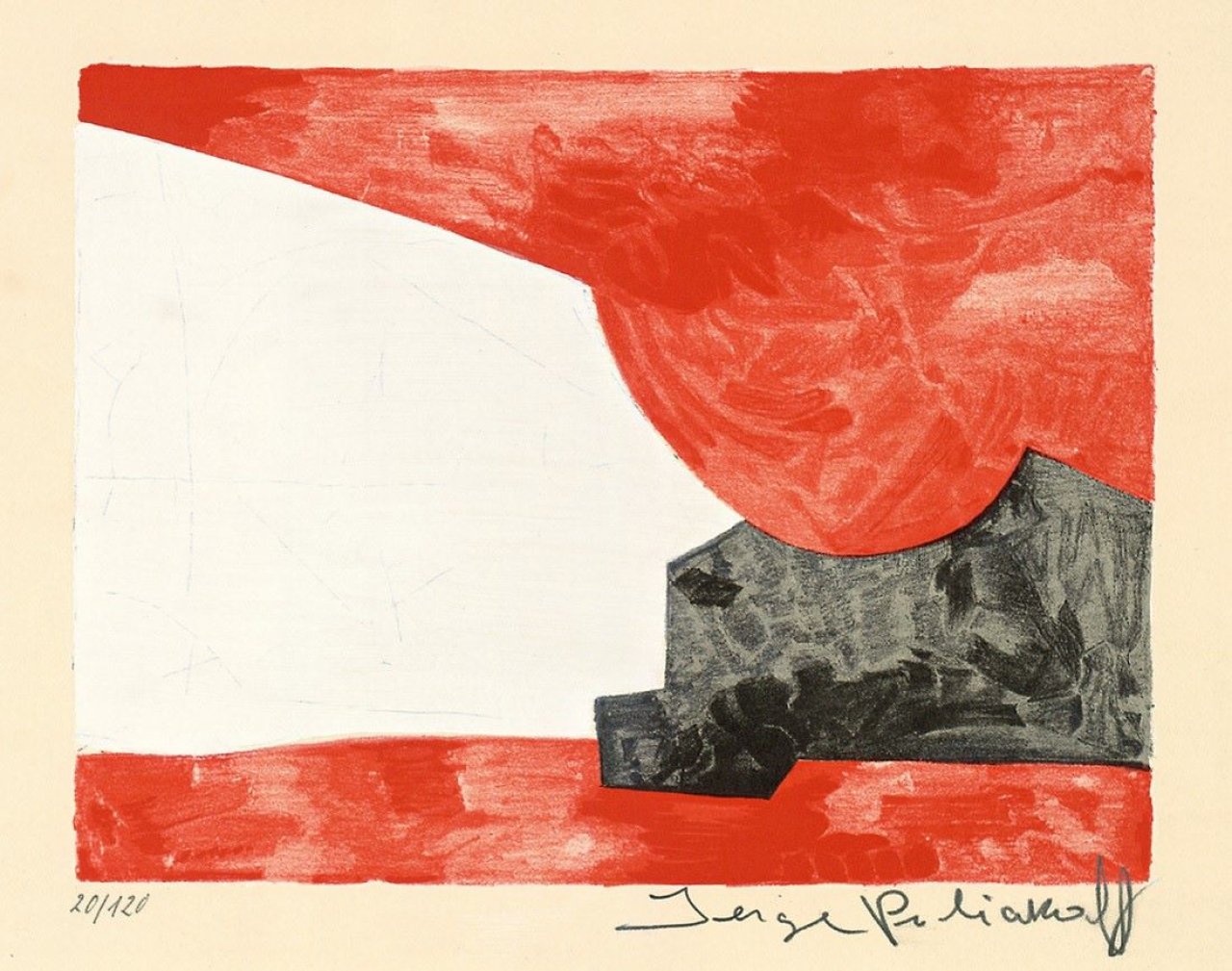 This picture shows the following artwork: Serge Poliakoff. „Composition rouge, blanche et noir“. 1963.