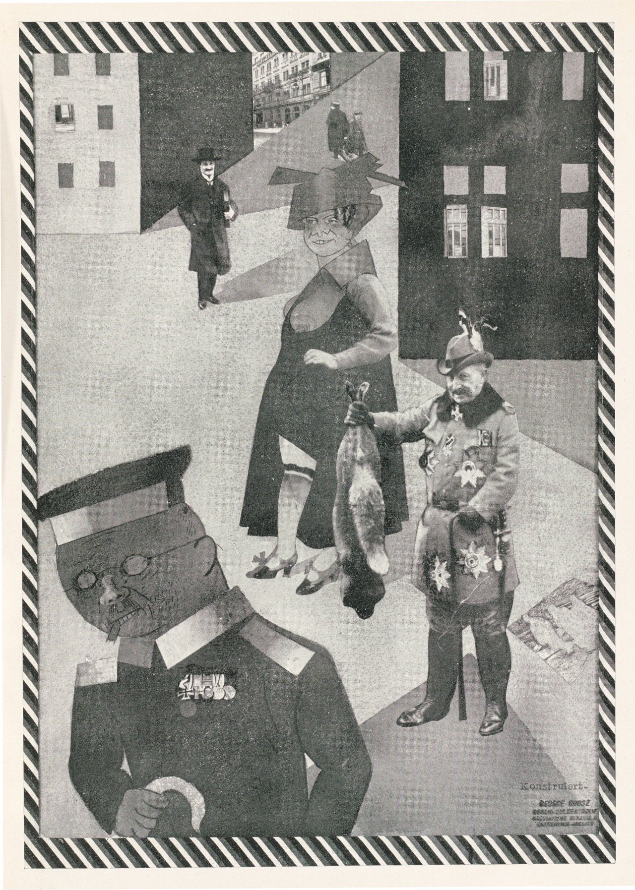 Auf diesem Bild ist das folgende Kunstwerk zu sehen: George Grosz. „Mit Pinsel und Schere. 7 Materialisationen“. 1922.