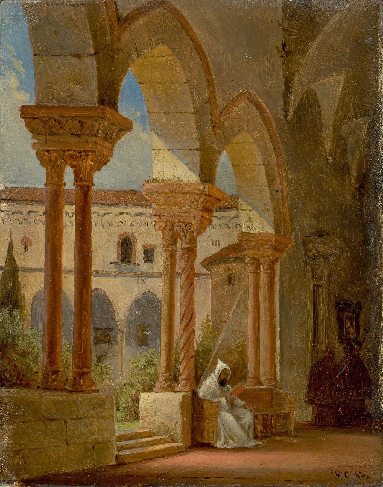 Auf diesem Bild ist das folgende Kunstwerk zu sehen: Franz Ludwig Catel. Im Klosterhof von San Domenico in Palermo. 1843.