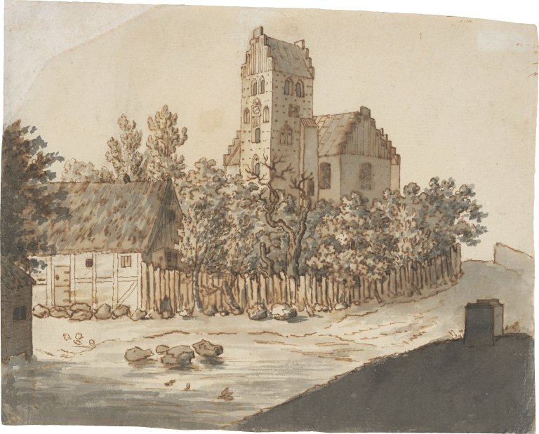 This picture shows the following artwork: Caspar David Friedrich. ”Kirche von Lyngby” (Lyngby Church). Circa 1795/1797.