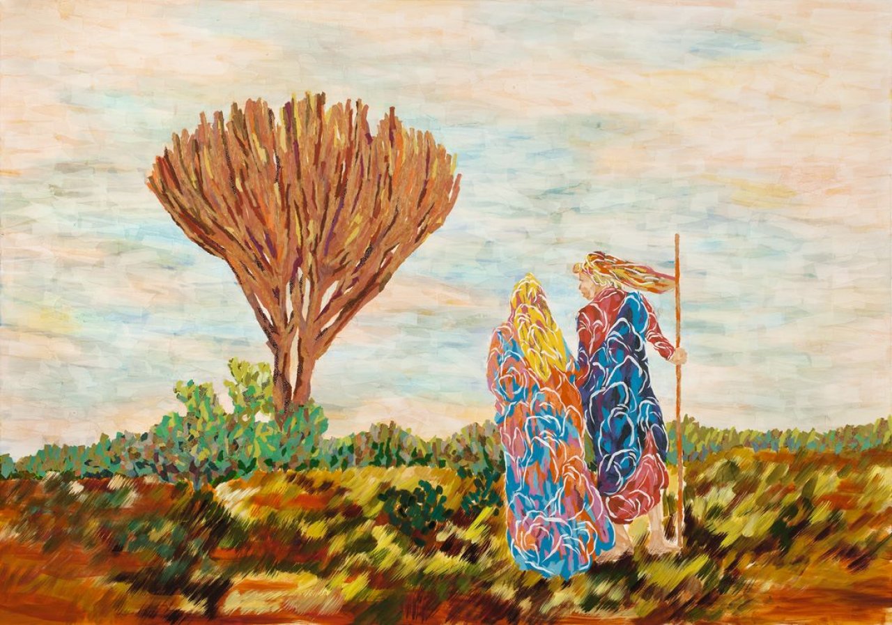 Auf diesem Bild ist das folgende Kunstwerk zu sehen:  SEO (d.i. Seo Soo-Kyoung ). „Gespräch am Baum“. 2004.