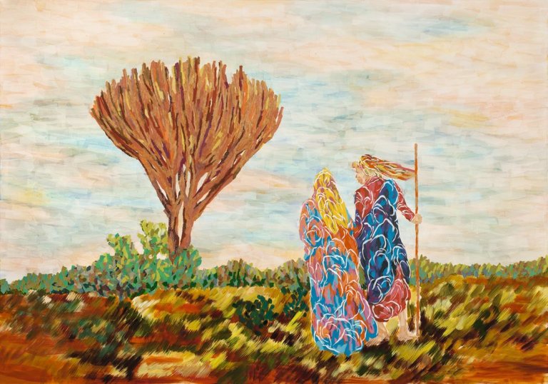 Auf diesem Bild ist das folgende Kunstwerk zu sehen:  SEO (d.i. Seo Soo-Kyoung ). „Gespräch am Baum“. 2004.