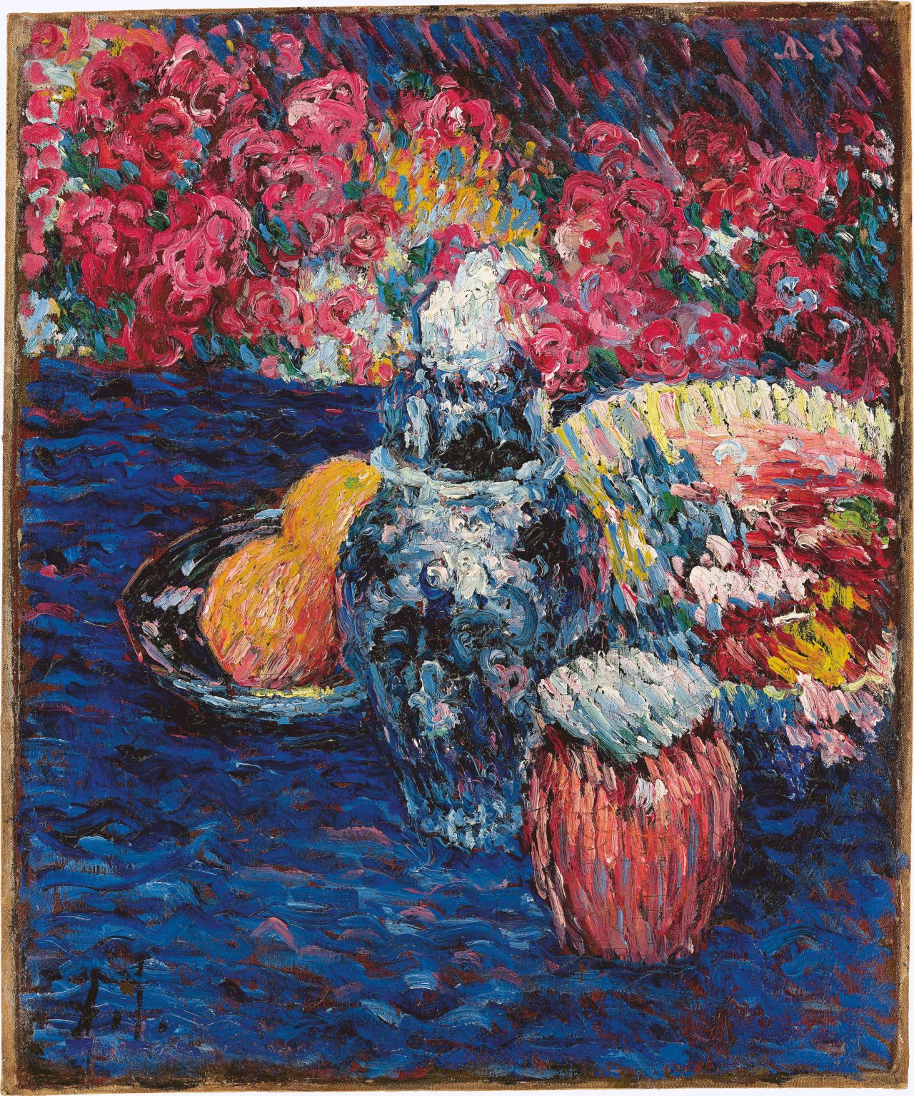 Auf diesem Bild ist das folgende Kunstwerk zu sehen: Alexej von Jawlensky. „Stilleben mit Blumen und Früchten“. Um 1905.