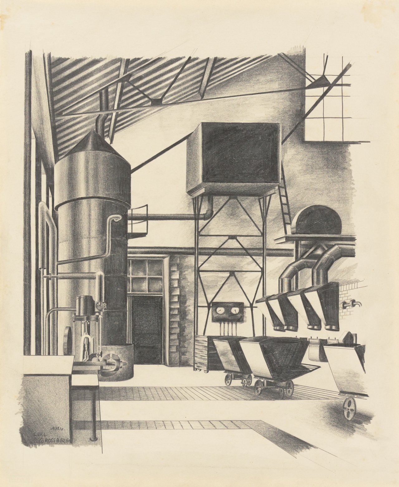 Auf diesem Bild ist das folgende Kunstwerk zu sehen: Carl Grossberg. Kesselraum. 1924.