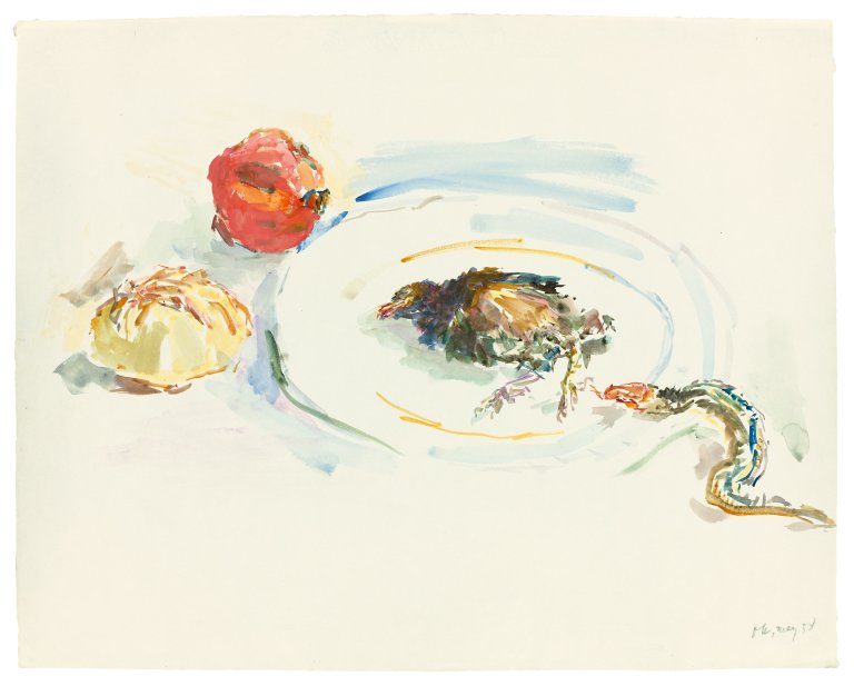 Auf diesem Bild ist das folgende Kunstwerk zu sehen: Oskar Kokoschka. „Still life with bird and snake“. 1958.