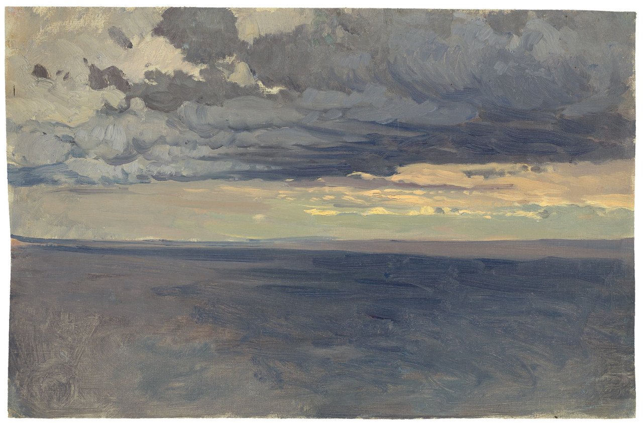 This picture shows the following artwork:  German, circa 1890. Clouds (Italy) / Passing clouds by the sea.