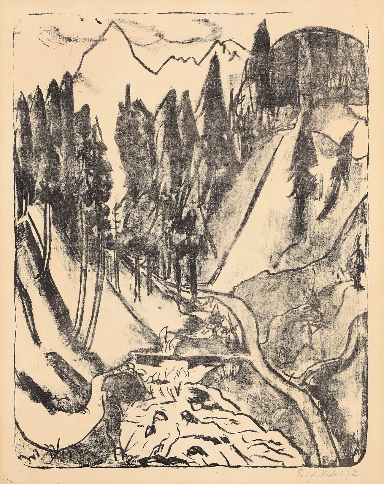 Auf diesem Bild ist das folgende Kunstwerk zu sehen: Erich Heckel. „Gebirgsgtal“. 1922.