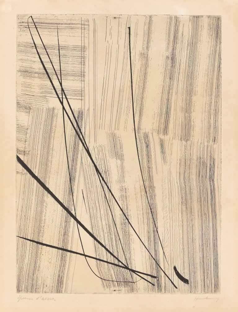Auf diesem Bild ist das folgende Kunstwerk zu sehen: Hans Hartung. Ohne Titel . 1953.
