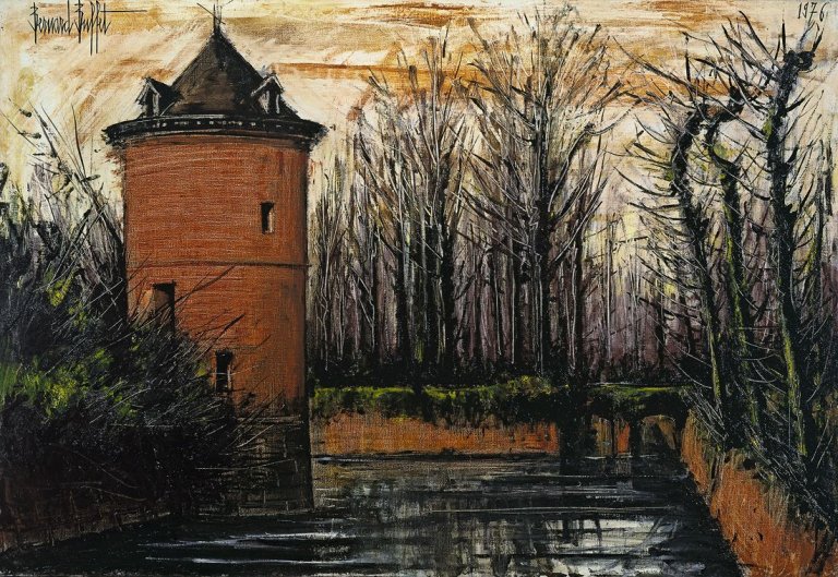 Auf diesem Bild ist das folgende Kunstwerk zu sehen: Bernard Buffet. „Le Quesnoy (Nord), un coin des Remparts (Automne)“. 1976.