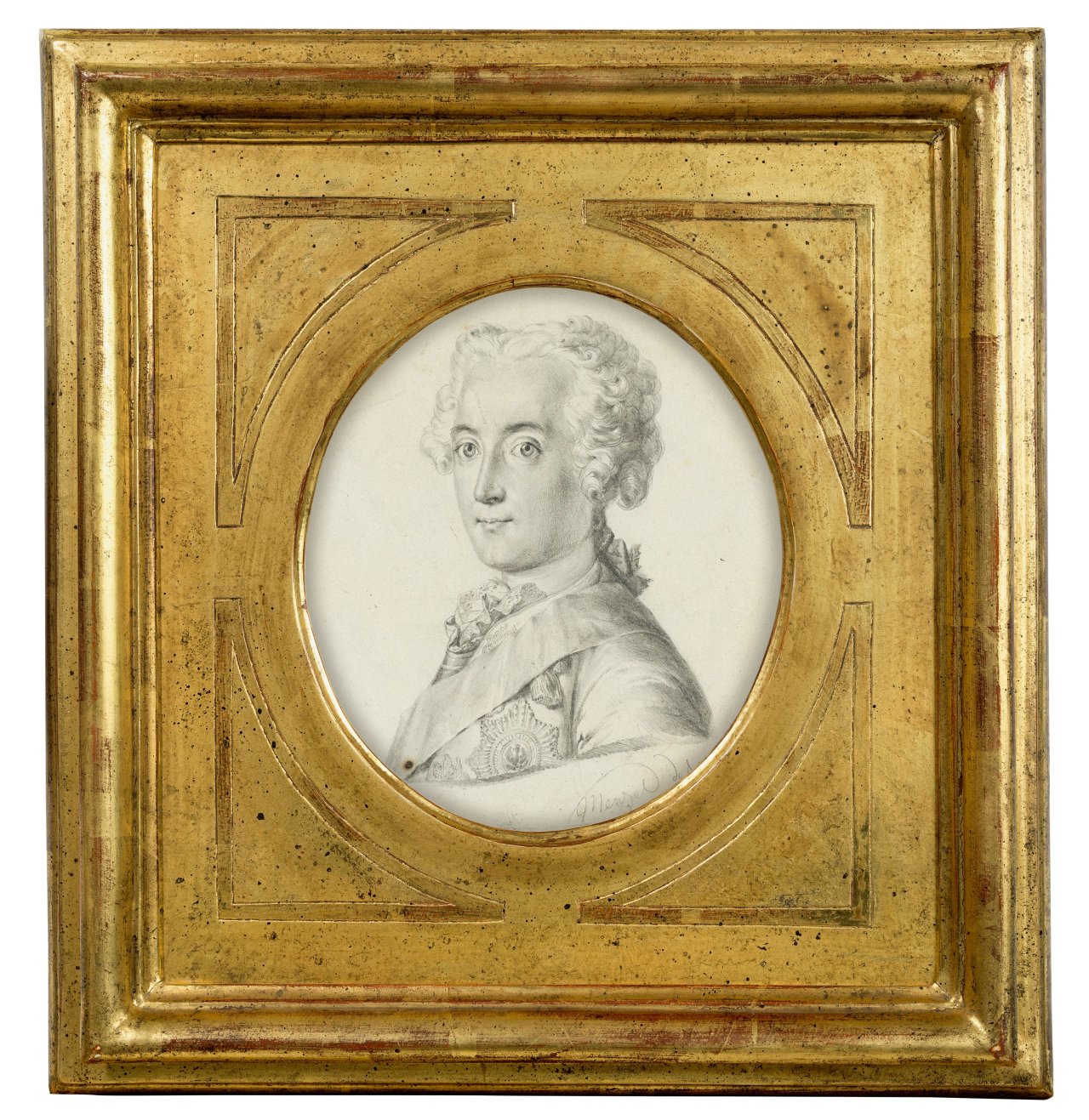 Auf diesem Bild ist das folgende Kunstwerk zu sehen: Adolph Menzel. Brustbild Friedrichs des Großen als junger König. Um 1840.