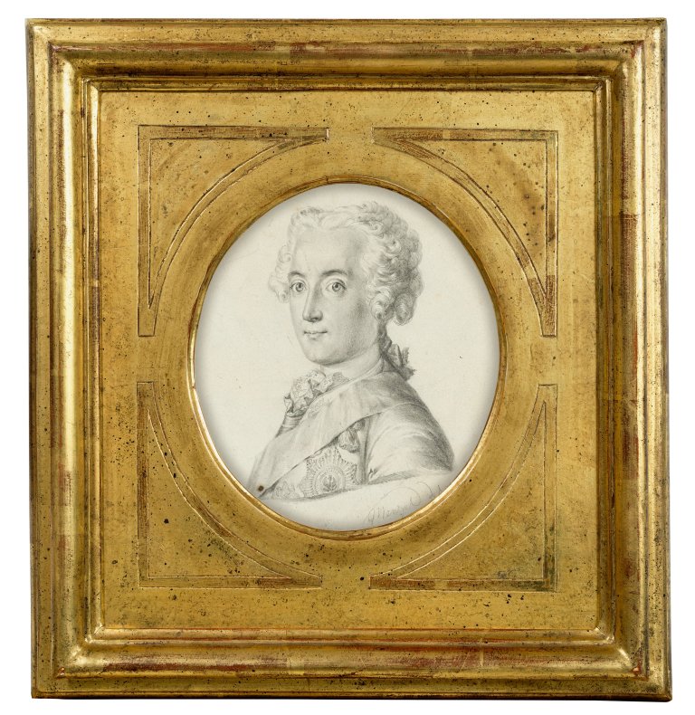 Auf diesem Bild ist das folgende Kunstwerk zu sehen: Adolph Menzel. Brustbild Friedrichs des Großen als junger König. Um 1840.