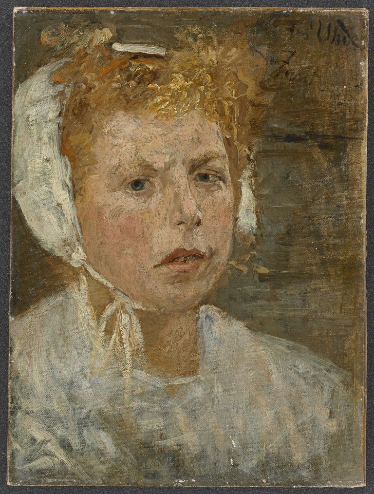 Auf diesem Bild ist das folgende Kunstwerk zu sehen: Fritz von Uhde. Kopf einer jungen Holländerin. (Vor) 1882.
