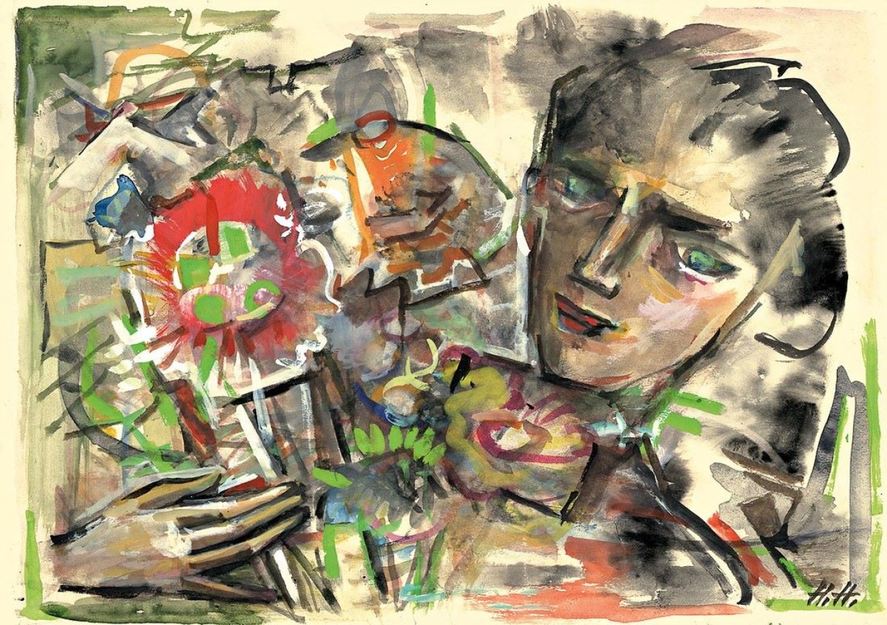 This picture shows the following artwork: Hannah Höch. Frau mit Blumenstrauss.