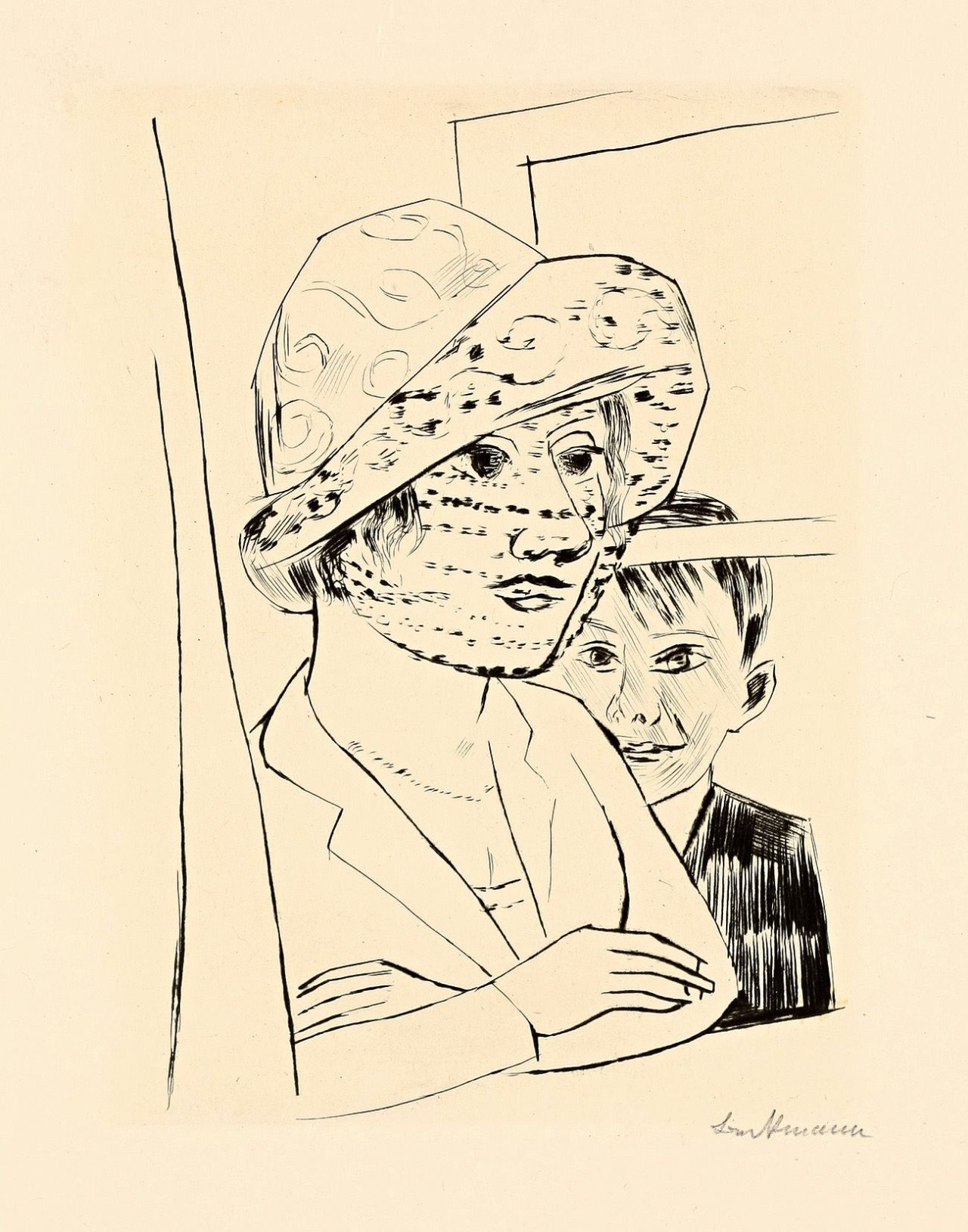 Auf diesem Bild ist das folgende Kunstwerk zu sehen: Max Beckmann. „Dame mit Knabe“ (Minna Beckmann-Tube und Peter Beckmann). 1923.