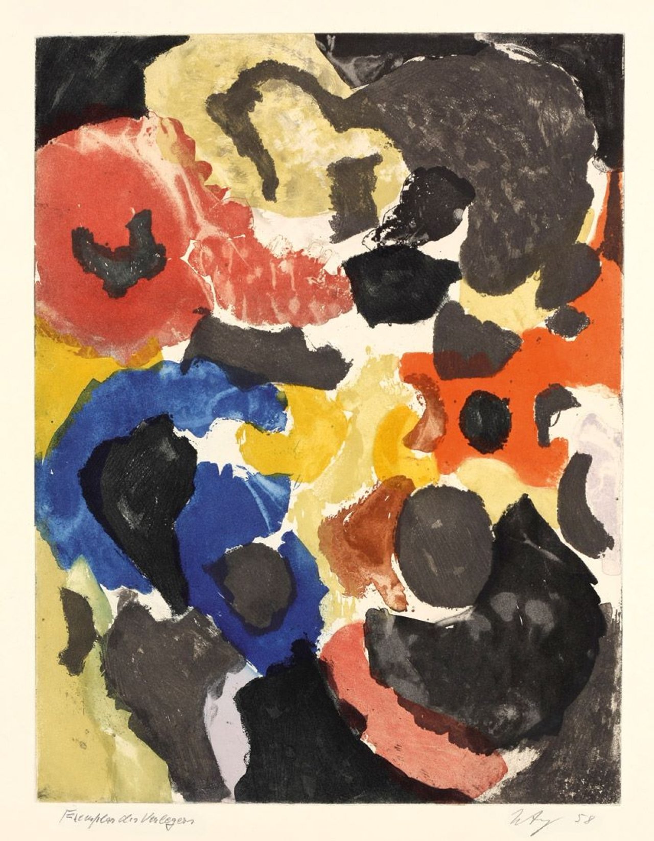 This picture shows the following artwork: Ernst Wilhelm Nay. „Farbaquatinta 1958 - 3 (Mit tiefem Blau)“. 1958.