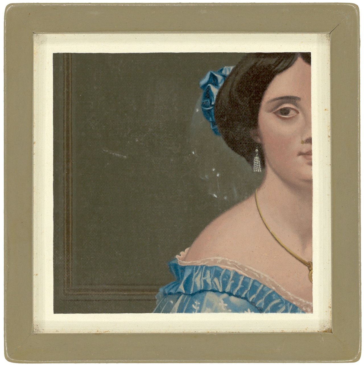 Auf diesem Bild ist das folgende Kunstwerk zu sehen: Richard Pettibone. „Ingres, The Princess de Broglie, 1853, Detail, Right Shoulder and Face“. 1975.