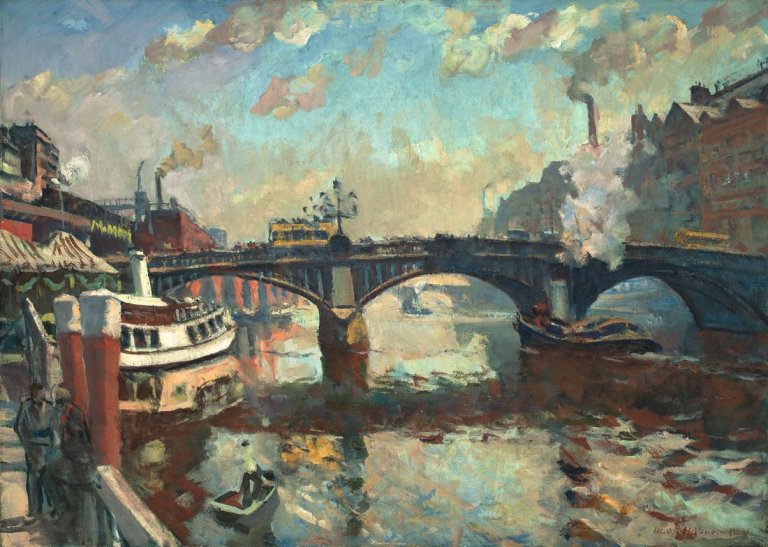 Auf diesem Bild ist das folgende Kunstwerk zu sehen: Ulrich Hübner. Blick auf die Jannowitzbrücke in Berlin. 1931.