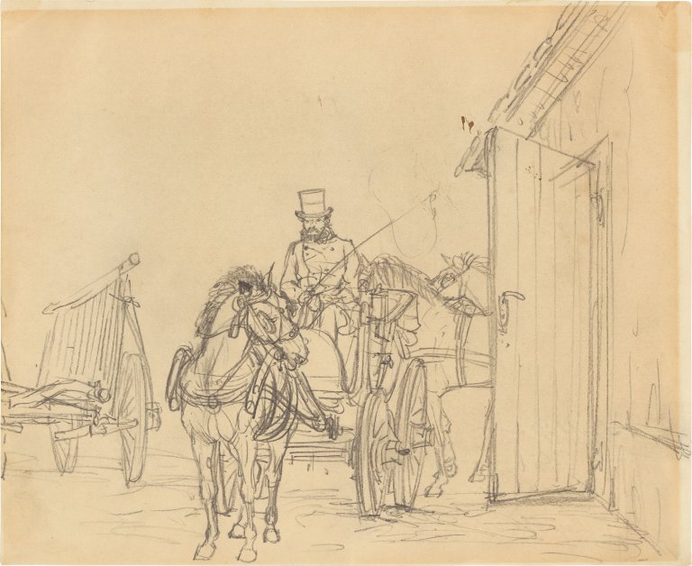 Auf diesem Bild ist das folgende Kunstwerk zu sehen: Adolph Menzel. Kutschengespann. 1840er Jahre.