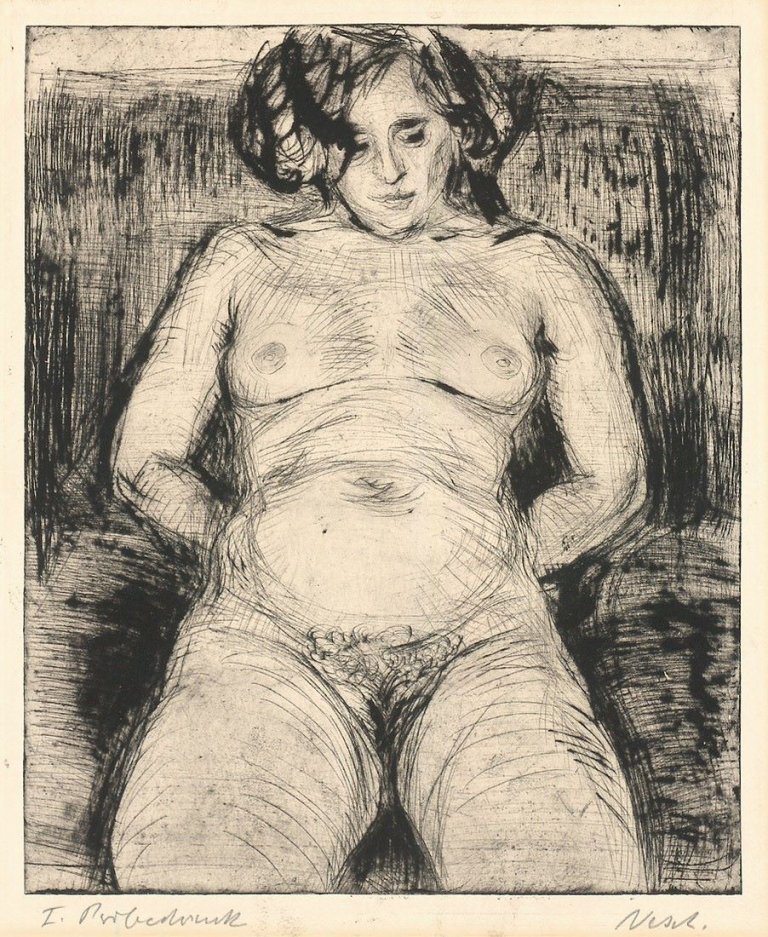 Auf diesem Bild ist das folgende Kunstwerk zu sehen: Rolf Nesch. Weiblicher Akt. Um 1925.