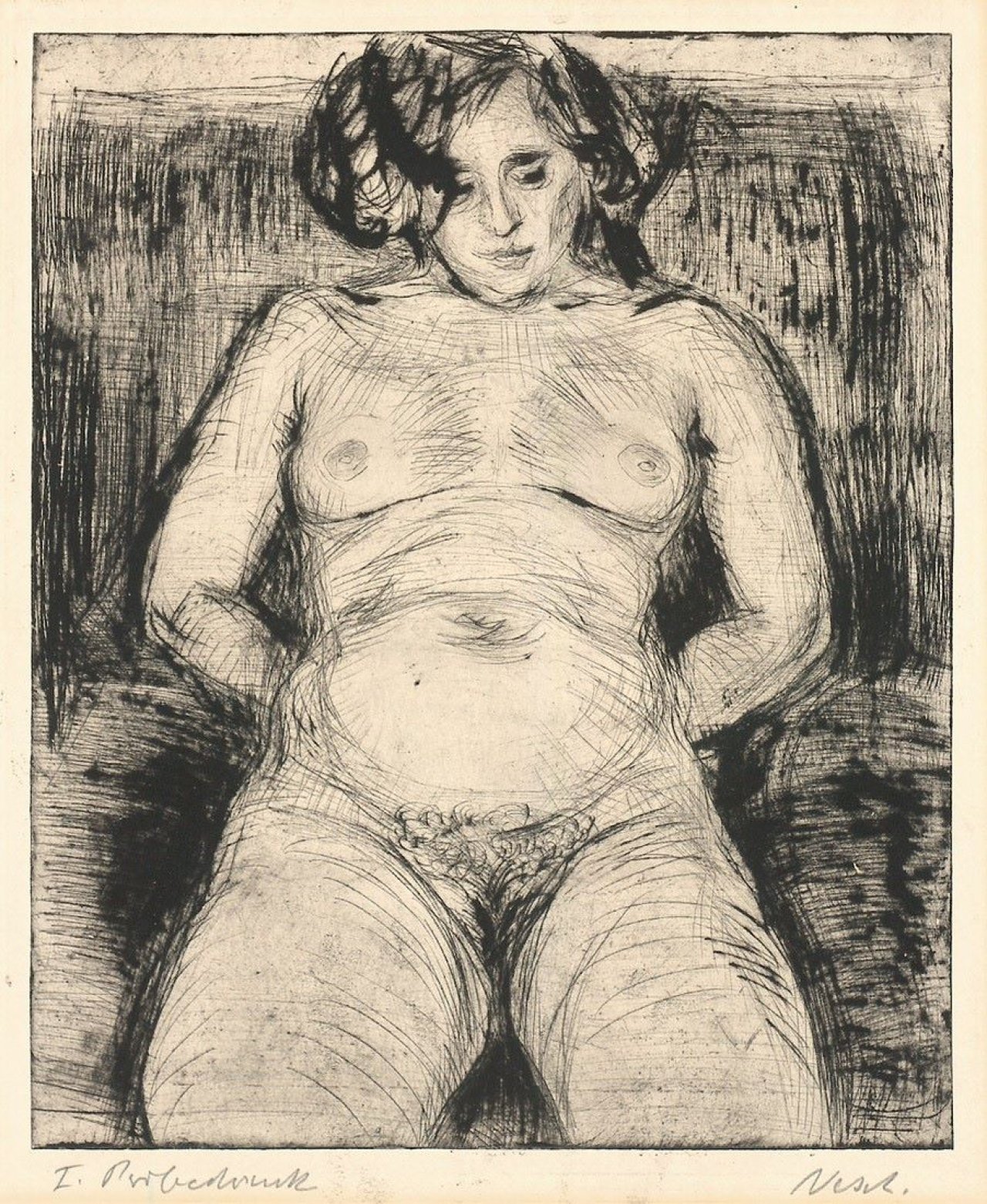 Auf diesem Bild ist das folgende Kunstwerk zu sehen: Rolf Nesch. Weiblicher Akt. Um 1925.