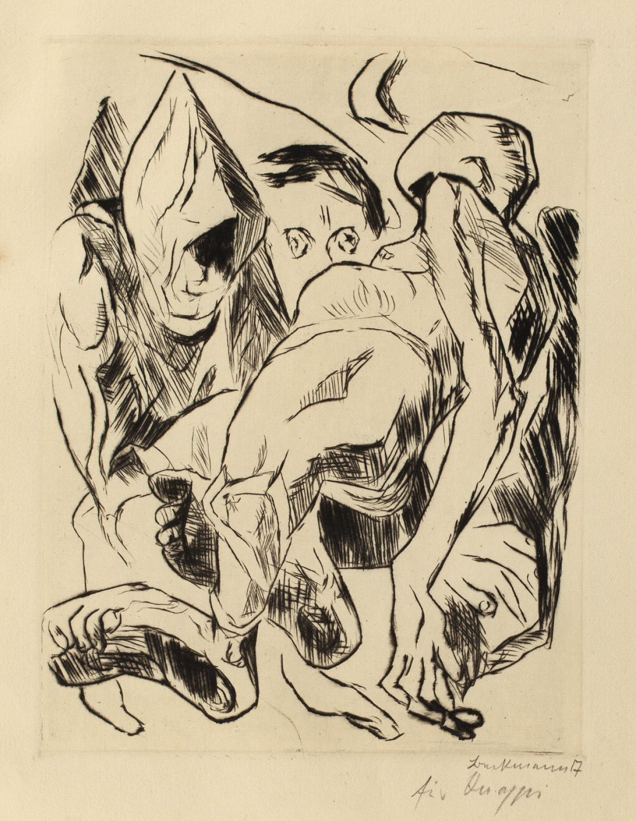 Auf diesem Bild ist das folgende Kunstwerk zu sehen: Max Beckmann. „Die Fürstin: Zweite Illustration zu Kapitel 1“. 1917.