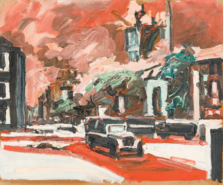 Auf diesem Bild ist das folgende Kunstwerk zu sehen: Ralph Fleck. „Hamburg 1944 (Bombennacht)“. 1988.