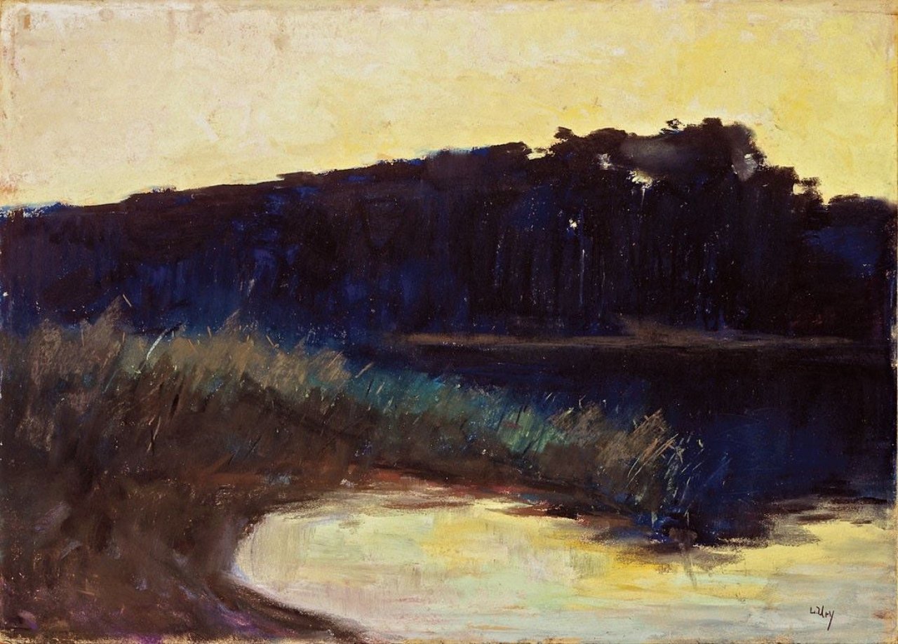 Auf diesem Bild ist das folgende Kunstwerk zu sehen: Lesser Ury. „Schlachtensee (Sonnenuntergang)“. 1890er Jahre.