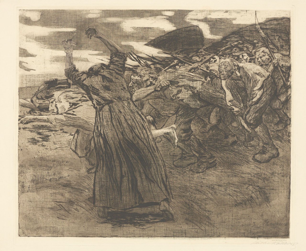 Auf diesem Bild ist das folgende Kunstwerk zu sehen: Käthe Kollwitz. „Losbruch“. 1921.