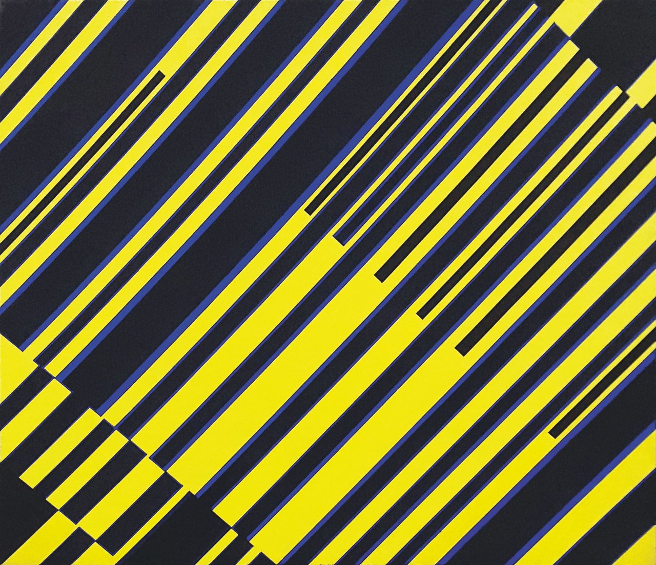 Auf diesem Bild ist das folgende Kunstwerk zu sehen: Günter Fruhtrunk. „Progressions. Jaune-Bleu-Noir“. 1963.