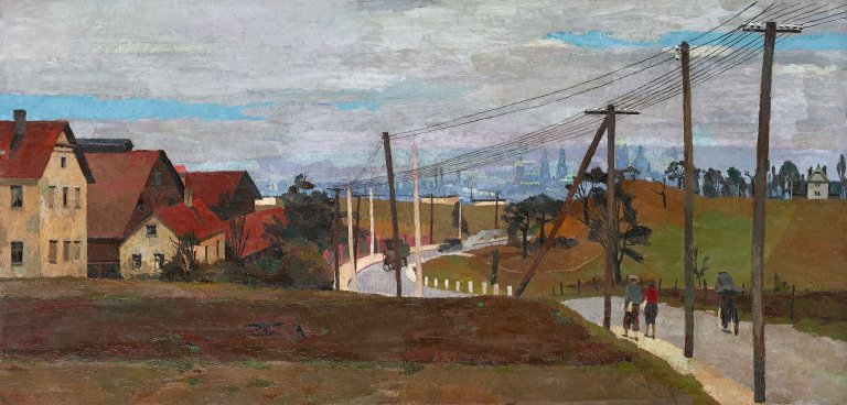 Auf diesem Bild ist das folgende Kunstwerk zu sehen: Bernhard Kretzschmar. Goppelner Straße mit Blick auf Dresden. 1920er-Jahre.