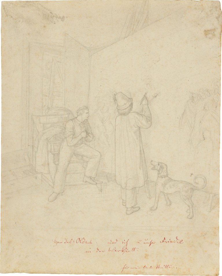 Auf diesem Bild ist das folgende Kunstwerk zu sehen: Carl Julius Milde. Julius Oldach und Erwin Speckter im Atelier in München. 1826.