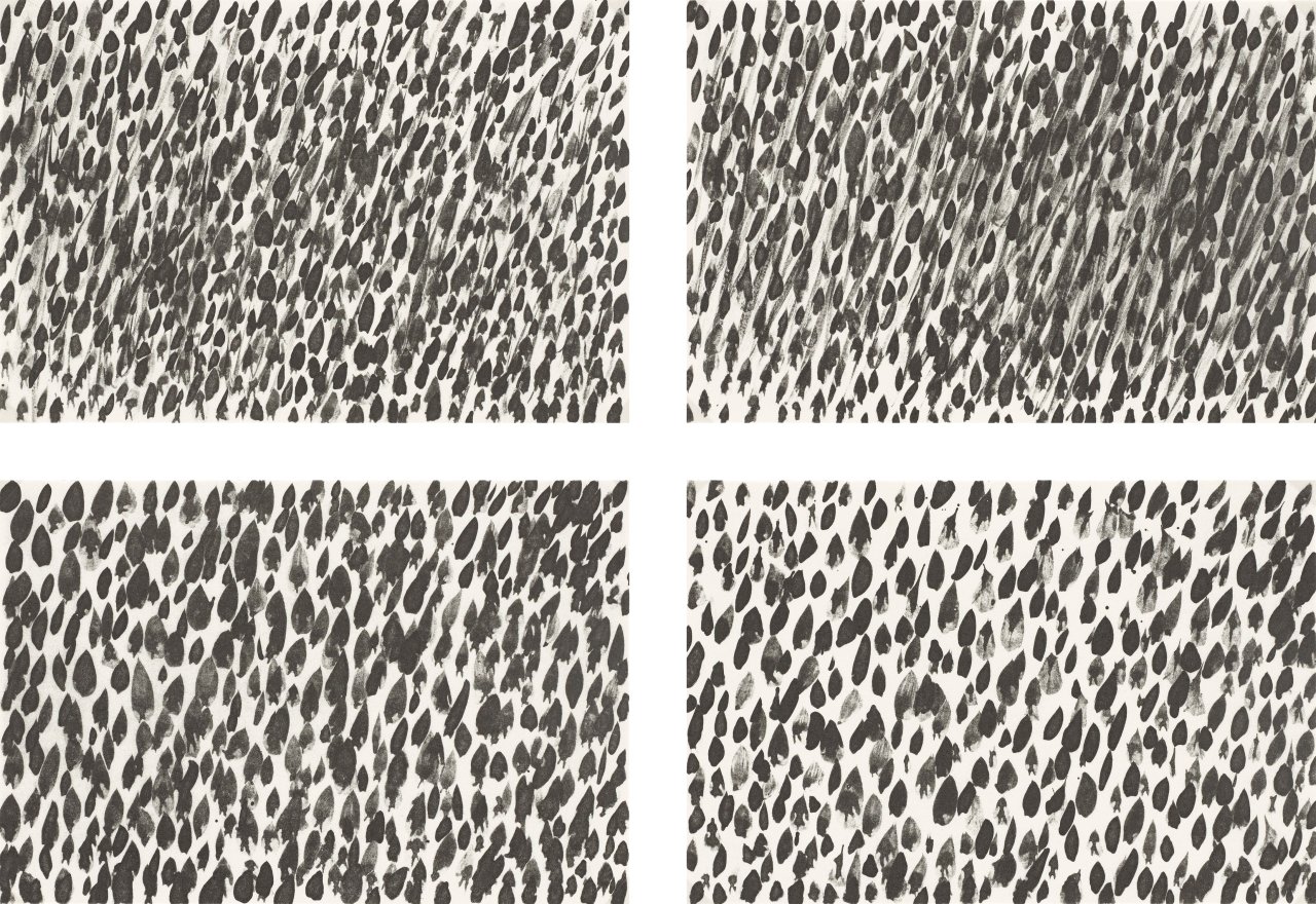 Auf diesem Bild ist das folgende Kunstwerk zu sehen: Günther Uecker. „Regen I-IV“. 1996.