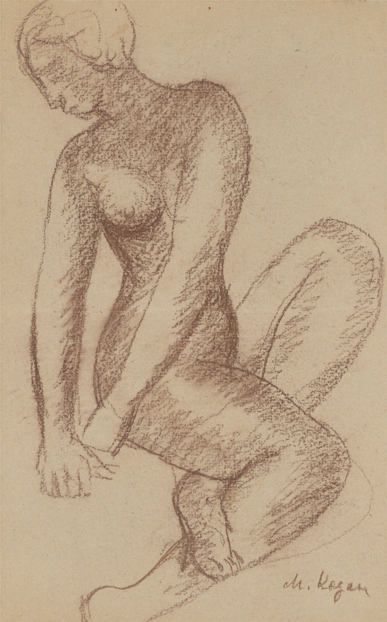 This picture shows the following artwork: Moissey Kogan. Sitting female nude.