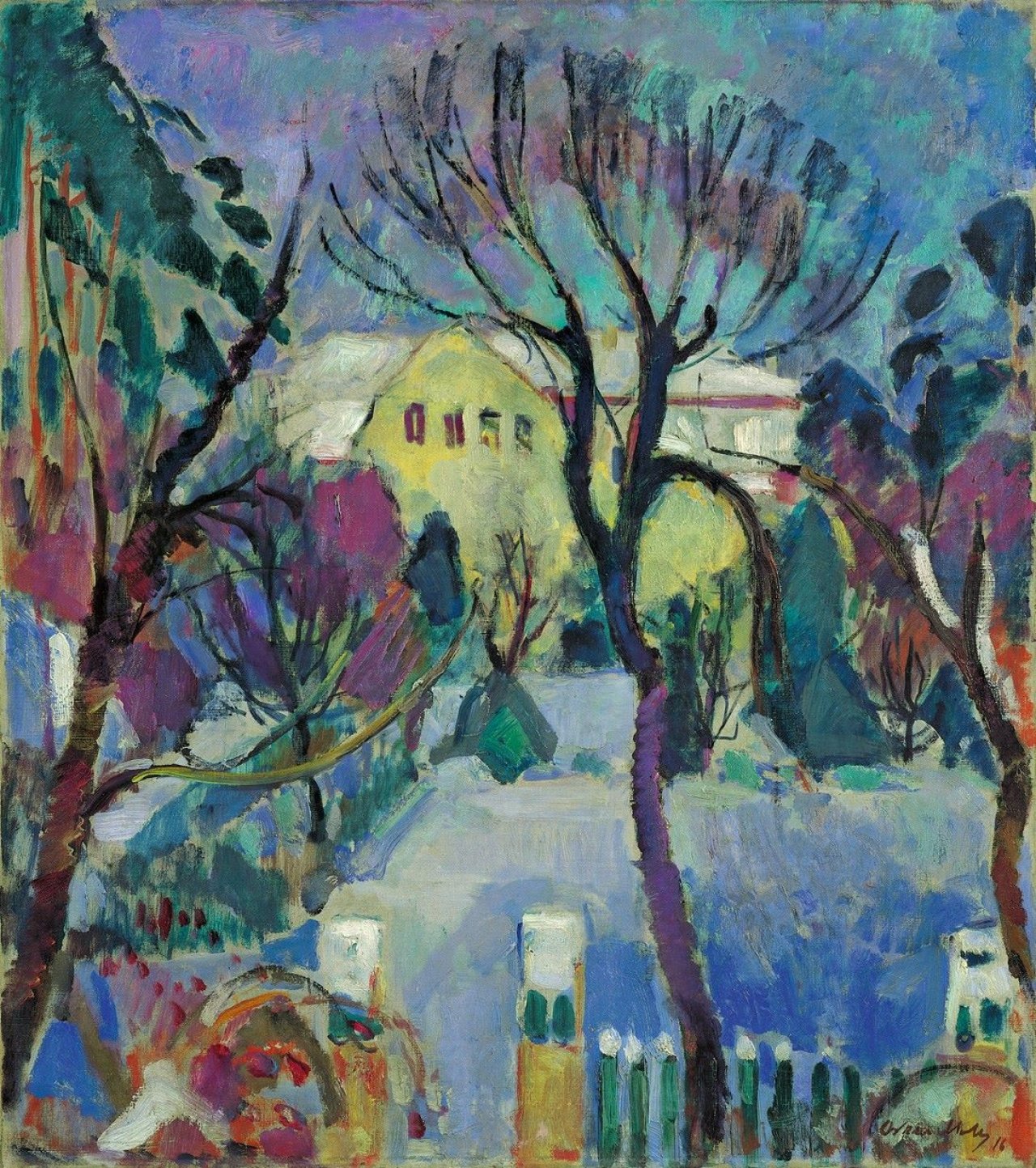 Auf diesem Bild ist das folgende Kunstwerk zu sehen: Oskar Moll. „Winterabend Grunewald“. 1916.